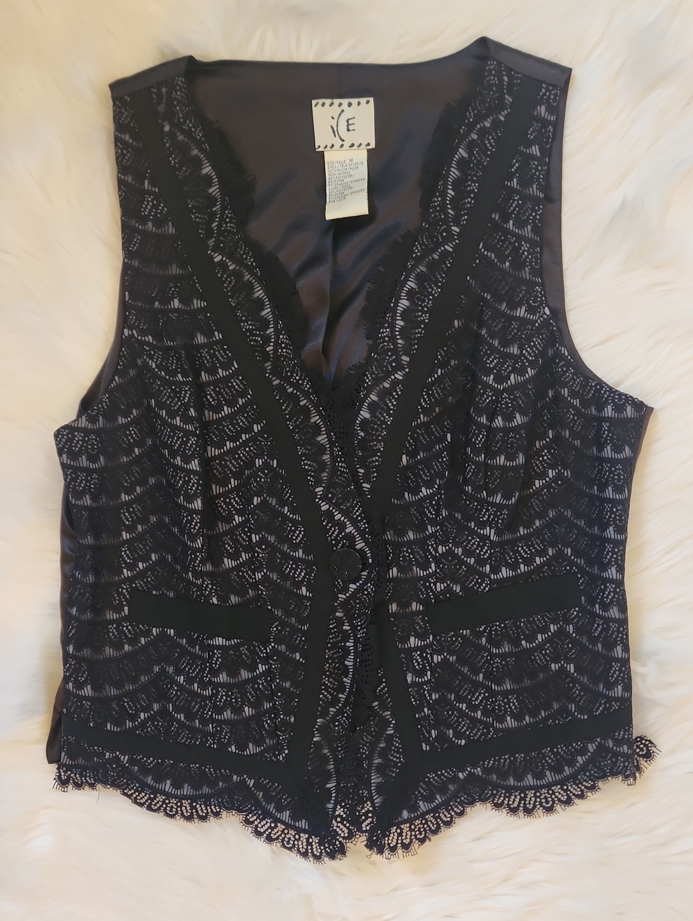 Black Lace V-Neck Vest Top - Women Size Medium - Brand: Ice